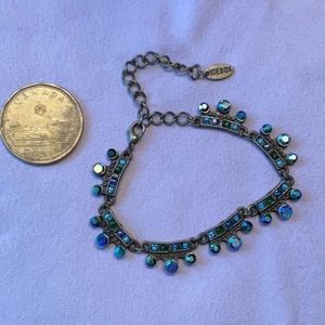ICEBOX vintage blue crystal bracelet with antique brass finish.